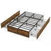 Double Metal Bed Frame with 4 Rolling Underbed Storage Drawers-190 x 120 x 33 cm