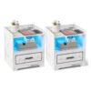 Smart LED Nightstand Sofa Side Table with USB Charging Station-White