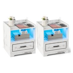 Smart LED Nightstand Sofa Side Table with USB Charging Station-White