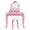 2 in 1 Kids Vanity Table with Stool and 360° Rotating Mirror-Pink & White