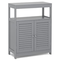Bathroom Floor Cabinet with Double Shutter Door and Adjustable Shelf-Grey
