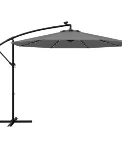 294 cm Solar Patio Offset Umbrella Cantilever Umbrella with 40 LED Lights-Grey