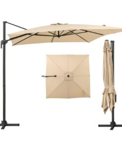 294 cm Patio Cantilever Umbrella Square Offset Hanging with Rotation-Beige