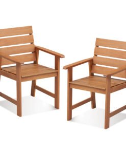 2 Piece Patio Hardwood Chair Dining Armchairs with Slatted Seat