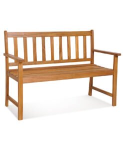 2-Person Patio Wooden Bench with Backrest and Armrests for Garden