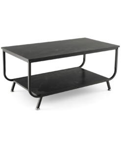 2-Tier Faux Marble Coffee Table Rectangular with Shelf-Black
