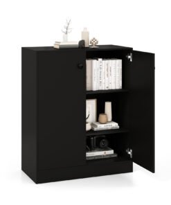 2-Door Storage Cabinet with 3 Shelves-Black