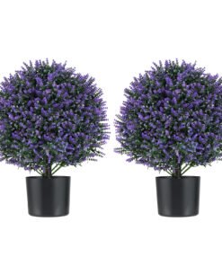 2 Pack Artificial Lavender Topiary Ball Tree Faux Shrub Bushes-Purple