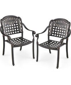 Cast Aluminum Patio Chairs Set of 2 Dining Stackable Outdoor-Bronze