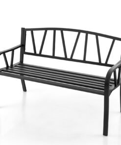 2-Person Metal Outdoor Bench with Backrest and Armrests-Black