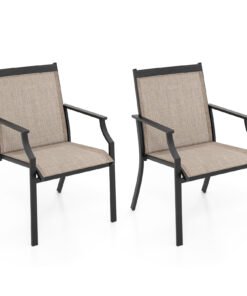 2 Piece Patio Dining Chairs with Breathable Seat and Metal Frame-Coffee