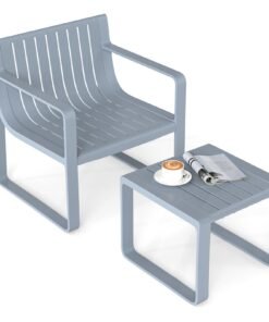 2 Piece Patio Furniture Set with Square Coffee Table-Grey