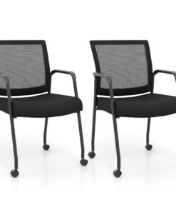 2 Pieces Office Guest Chairs on Wheels-Black