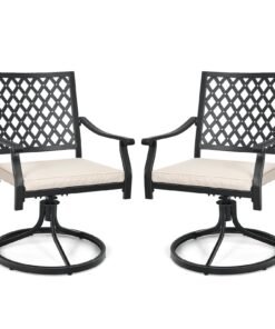 2 Pieces Outdoor Swivel Chair Patio Bistro Dining Chair Set with Soft Seat Cushion-Beige