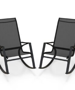 2 Pieces Patio Rocking Chairs with Ergonomic Backrest and Safe Stoppers-Black