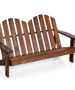 2-Seat Fir Wood Adirondack Loveseat with Armrests-Coffee