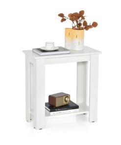 2-Tier End Table with Storage Shelf for Small Spaces-White