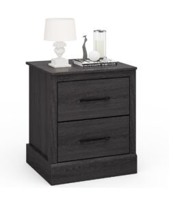 2 Drawer Nightstand with Storage Drawers-Dark Grey