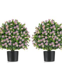 2 Pack Artificial Boxwood Topiary Ball Tree Faux Shrub Bushes-Purple