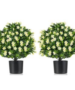 2 Pack Artificial Boxwood Topiary Ball Tree Faux Shrub Bushes-White