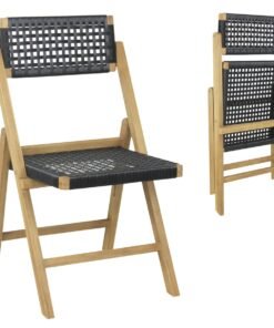 2 Piece Patio Folding Chairs with Woven Rope Seat and Back