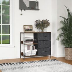 HOMCOM Chest of Drawers Storage  Dresser Cabinet Organizer with 3 Fabric Drawers and 2 Display Shelves for Living Room, Bedroom, Hallway, Black