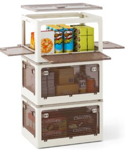 3-Pack Stackable Collapsible Plastic Container Storage Bins with Lids-White