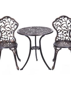 3-Piece Outdoor Bistro Set with Rust-Resistant Cast Aluminum and Leaf Design