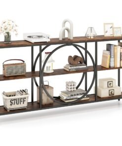 3-Tier Console Table with Faux Wood Grain Top-Rustic Brown