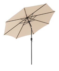 300cm Patio Umbrella with Push Button Tilt Crank Handle and 8 Sturdy Ribs-Beige