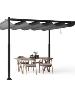 310 x 310 cm Outdoor Pergola with Retractable Canopy-Black and Grey