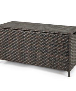 320L Tightly-Woven Rattan Deck Box with Polyester Liner and Wheels-Brown