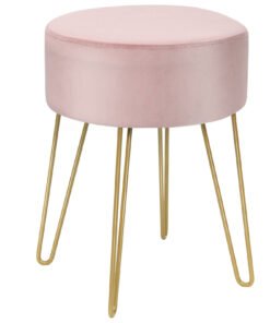 Velvet Modern Round Footstool Ottoman Makeup Dressing Chair-Pink