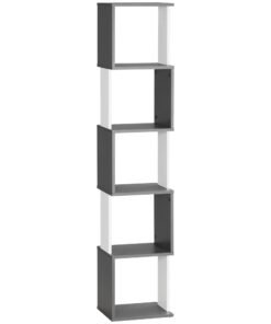 HOMCOM Modern 5-Tier Bookshelf, Freestanding Bookcase Storage Shelving for Living Room Home Office Study, White and Dark Grey