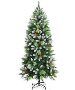 6FT Artificial Christmas Tree with Red Berries and Snow Effect