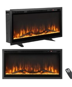 36"/91cm Linear Electric Fireplace with Log and Crystal Decor and Remote Contro-91 cm