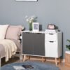 HOMCOM Sideboard Floor Standing Storage Cabinet with Drawer and Solid Wood Legs for Bedroom, Living Room, Home Office, Grey