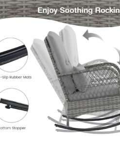 3 Piece Outdoor Rocking Chair Set with Cozy Cushions and Pillow-Grey