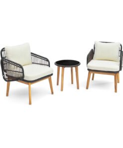 3 Pieces Patio Chair Set Rattan Bistro Set with Removable Zippered Cushions-White