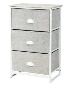 3/4 Fabric Nightstand Bedside Storage Cabinet Folding Drawers-3-Tier-White
