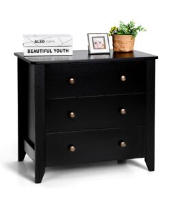 3-Drawer Wooden Dresser Chest of Drawers with Round Metal Knobs-Black