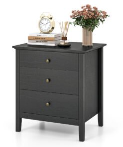3-Drawer Wooden Nightstand with Storage and Wood Finish-Black