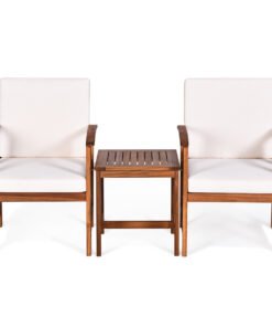 3-Piece Outdoor Acacia Wood Sofa Set with Cushions-White