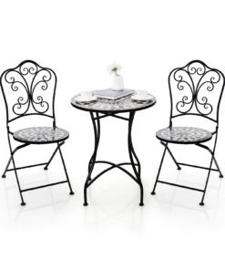 3 Piece Patio Bistro Set Round Table and 2 Folding Chairs