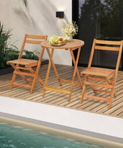 3 Pieces Folding Patio Bistro Set with Slatted Tabletop