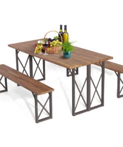 3 Pieces Outdoor Acacia Wood Dining Set with 4.5 cm Umbrella Hole