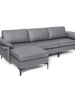 L-shaped 3-Seat Upholstered Sectional Sofa-Grey