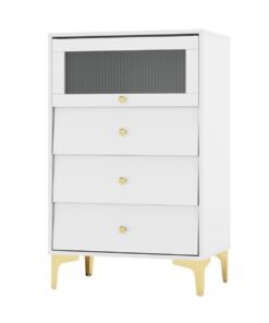 3/4 Drawer Dresser Cabinet with Flip Up Fluted Glass Door-3 Drawers