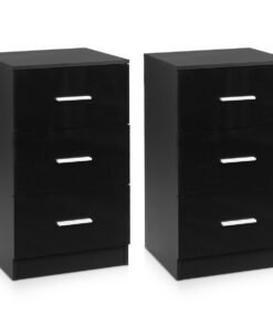 3-Drawer Wooden Dresser Cabinet Set of 2 with Anti-Toppling Device-Black