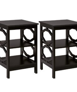 3-Tier Bedside Table with Storage Shelves for Living Room Bedroom Set of 2-Brown